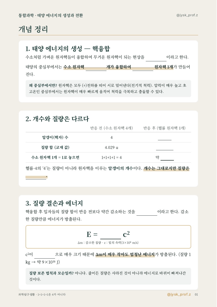 1+1+1+1은 4가 아니다 — 태양에너지와 질량 결손 미리보기 2